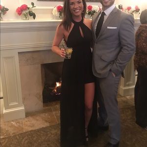 Black High to Low Dress with open lace back